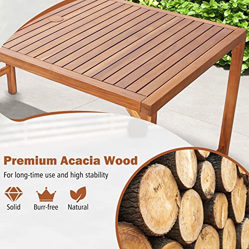 Tangkula 67" Acacia Wood Outdoor Dining Table for 6, Rectangle 6-Person Patio Table with 2" Umbrella Hole & Spacious Slatted Tabletop, Indoor Outdoor Dining Furniture for Deck, Garden, Poolside & Yard - size: 67"