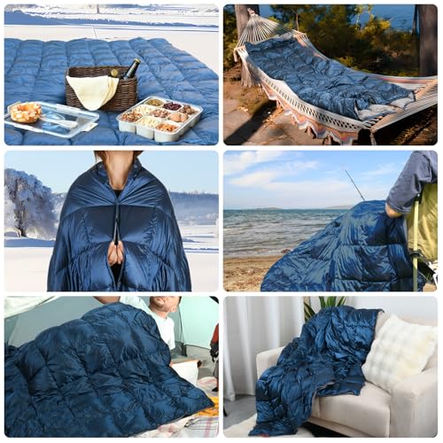 Down Camping Blanket - Lightweight, Packable, Warm & Puffy Outdoor Travel Quilt for Sleep, Hiking, Backpacking, Stadium, Festivals, Water-Resistant Sleeping Bag 55"x79" - color: Deep Sky Blue, size: 1LB 1.6OZ / 79" x 55"