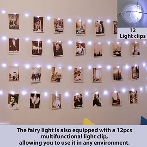 HXWEIYE 120LEDs White Photo Clips String Light, 40Ft Fairy Light with 52 Clear Clips & 12 Hooks on Wall, Timer & 8 Modes USB Powered Copper Wire String Light for hanging picture, Bedroom Wedding Party - color: White, size: 8 Mode USB Powered-120LEDs