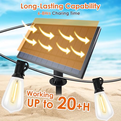 Bdrofn 120FT Solar String Lights Outdoor,Solar Patio Lights Waterproof with Remote & 40+2 Dimmable ST38 Shatterproof LED Bulbs,Commercial Grade Solar Powered String Lights for Outside - size: 120FT