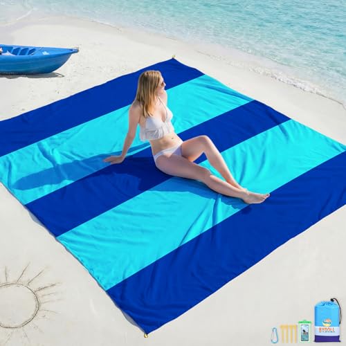 BYDOLL Beach Blanket Waterproof Sandproof 10'X9' Suits1-8 Adults Oversized Lightweight Large Blanket Picnic Mat for Beach Sand Free Travel Camping Hiking Picnic - color: Blue2 Mix, size: 10'X9'