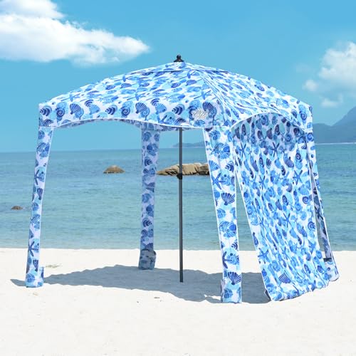 Qipi Beach Cabanas for Sand, Beach Canopy with Sandbags & Side Wall for Family, Easy Set Up Sun Shelter, UPF 50+ UV Protection with Roof Vent - color: 6' x 6' A-Sea Life
