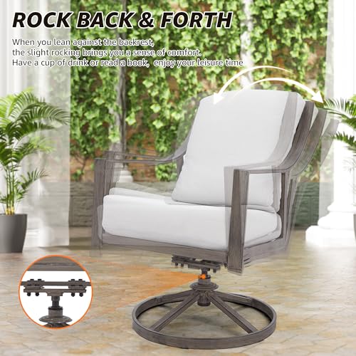 NATURAL EXPRESSIONS 5-Piece Outdoor Patio Dining Set, 4pcs Patio Swivel Rocking Chairs and 38’’ Round Dining Table with 1.65’’ Umbrella Hole - size: 5pcs Dining Sets
