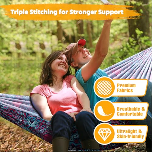 NATUREFUN Ultra-Light Travel Camping Hammock | 300kg Load Capacity,Breathable,Quick-Drying | 2 x Premium Carabiners,2 x Nylon Slings Included | Outdoor Indoor Garden - color: Vintage Court, size: 275x140cm