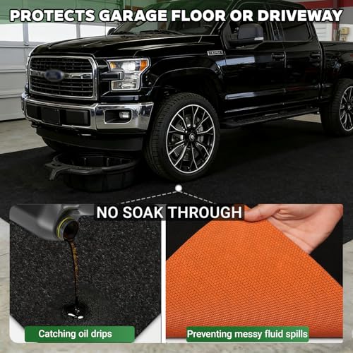 Oil Spill Mat Thick 1/3", 72" x 60" Heavy Duty Rubber Garage Floor Protector Mat for Driveway Outdoor, Absorbs Grease Water Leak-Resistant Carpet for Under Car Auto Golf Cart Mower Washer, Black - size: 72"L x 60"W x 0.3"Th