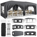 GarveeLife 10x20 Heavy Duty Pop Up Canopy Tent with 6 Removable Sidewalls, Easy Up Commercial Canopy Tents for Parties, Large Outdoor Canopies with 3 Adjustable Heights, Stakes X18, Ropes X6, Grey