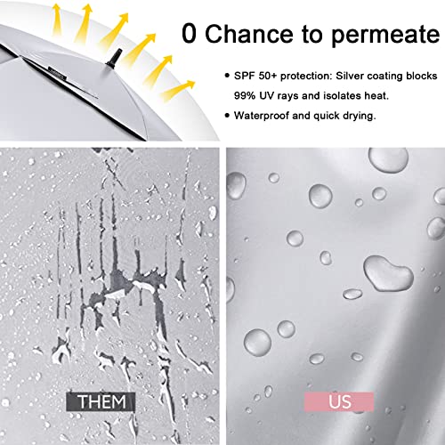 G4Free Vented UV Golf/Beach Umbrella 68" Arc, Auto Open Oversize Extra Large Windproof Sun Shade Rain Umbrellas - color: Silver/Pink