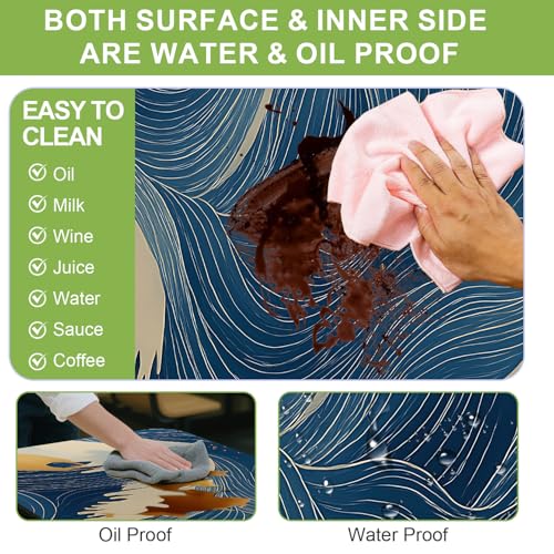 ANNA QUEEN Modern Abstract Art 6FT Picnic Table Cover with Bench Covers Set of 3 with Drawstring Bag, Blue Gold Lines 72"x30" Waterproof Picnic Tablecloth & Bench Covers for Patio Garden - color: #54
