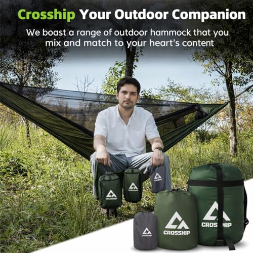 Camping Hammock with Mosquito Net, 2 Person Hammock Bug Net, Portable, Parachute Nylon for Outdoor, Camping, Hiking, Backpacking, Backyard, Beach, Travel (Hold Up to 500lbs) (Forest Green) - color: Forest Green