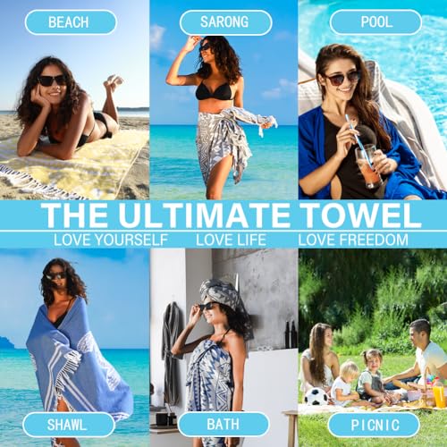 Widdonen Thin Turkish Beach Towel Quick Dry Absorbent Cotton Lightweight Bath Pool Towels Extra Large Oversized Sand Free Beach Stuff Cloud Adults Gift - color: 2 Pack Whale Turtle, size: X-large(79 X 36 Inches,200 X 90 Cm)