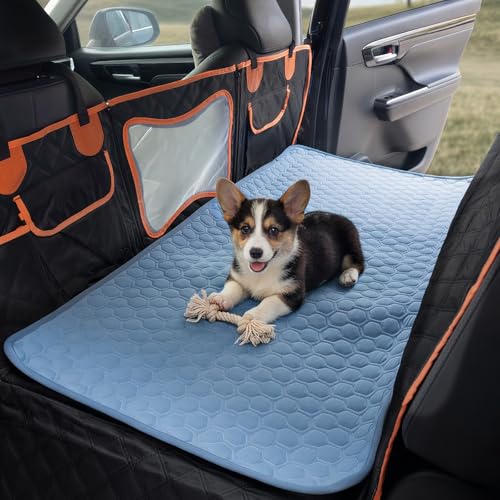 Soulbond Backseat Dog Cooling Mat for Cars - 24.5"x52" Washable Back Seat Self Cooling Pad for Cat & Puppy, QMAX>0.3, Non-Slip Cold Pet Bed Backseat Extender for Cars, SUVs, Trunks, Ocean Blue - color: Ocean Blue, size: 24.5"x52" (Large)
