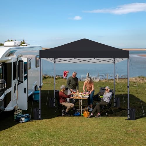 Yaheetech 8x8 Pop Up Canopy Easy Set-up Tent, Portable Outdoor Canopy Instant Tent, Commercial Gazebo with Wheeled Carry Bag & 4 Sandbags for Home, Party & Outdoor Activities, Black - color: Black, size: 8x8