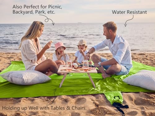 WEKAPO Beach Blanket Sandproof Waterproof, Extra Large Beach Mat, Oversized & Compact Sand Free, Quick Drying Beach Essentials for Vacation, Cruise, Picnic & Camping with Stakes - color: Green, size: 7x7 FT (1～3 person)