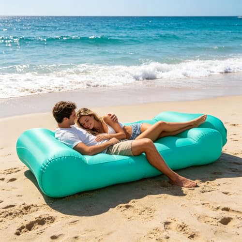 Inflatable Air Sofa, Portable Inflatable Lounger with Headrest, Waterproof & Tear-Resistant Nylon Air Couch, Suitable for Beach, Camping, Picnic, Backyard, No Pump Required, Easy to Inflate & Carry