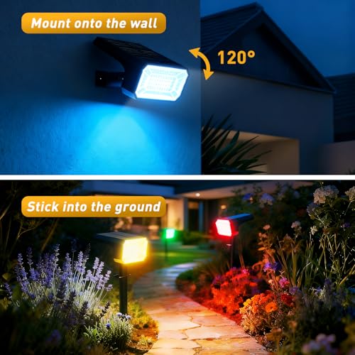 Solar Color Changing Spot Lights Outdoor Waterproof IP65, [8 Pack/32 LED/7 Modes] 2-in-1 Landscape Spotlights, Auto On/Off High Lumens Solar Spot Lights for Outside Yard Garden Pathway Walkway - color: Colored, size: 8 Pack