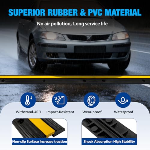CXRCY Cable Protector Ramp 4 Pack of 1-Channel Rubber Hose Ramp, 22046Lbs Capacity Heavy Duty Speed Bumps Hose Cord Protector Ramps for Driveway&Outdoor/Wire/Hose/Pipe Hider - size: 4 Pack 1 Channel