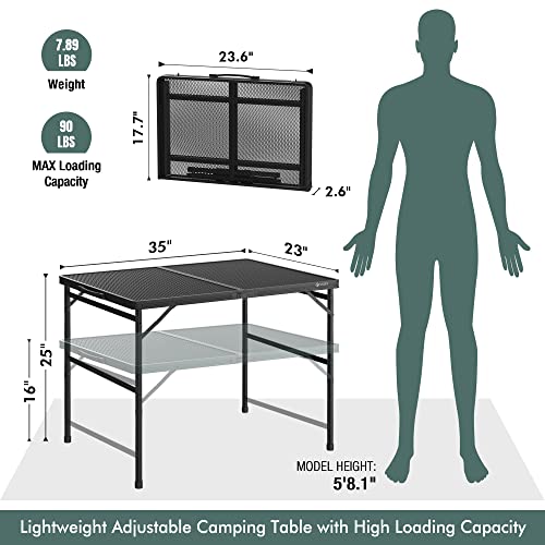 VILLEY Grill Table, 3ft Folding Camping Table with Aluminum Adjustable Legs, Portable Lightweight Camp Table for Beach Picnics and Outdoor Cooking - color: Black