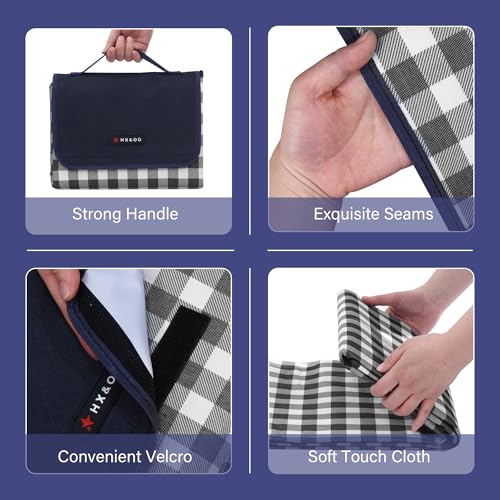 HX&OD Outdoor Picnic Blanket 80"X80" Picnic Mat Extra Large Camping Blanket Beach Blanket Foldable Waterproof Sand Mat Hiking Travel Family Concerts(Blue) - color: Blue, size: 80”x 80”