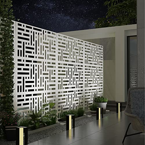 Casaphoria Metal Privacy Screen Outdoor, 72" H x 47" W Freestanding Decorative Privacy Screen for Patio Deck Balcony Garden with Stable Base, White-Helen - color: White-helen