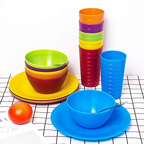 KOXIN-KARLU 10-inch Dinner Plates, Reusable Plastic Plates for Picnic, Set of 12 Multicolor