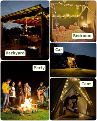 Solar Camping String Lights, 39.4 FT Fairy String Light, 4 in 1 Portable Waterproof Camp LED Lamp with 8 Lighting Modes, Hanging Rechargeable Tent Lantern for Outdoor Garden Patio Party Essentials - size: 39.4 Ft
