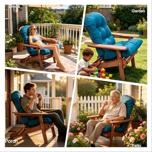 QILLOWAY Outdoor High Back Chair Cushion for Adirondack, All Weather Rocking Chair Cushions Thick Padded Replacement for Patio Furniture,Peacock Blue - color: Peacock Blue