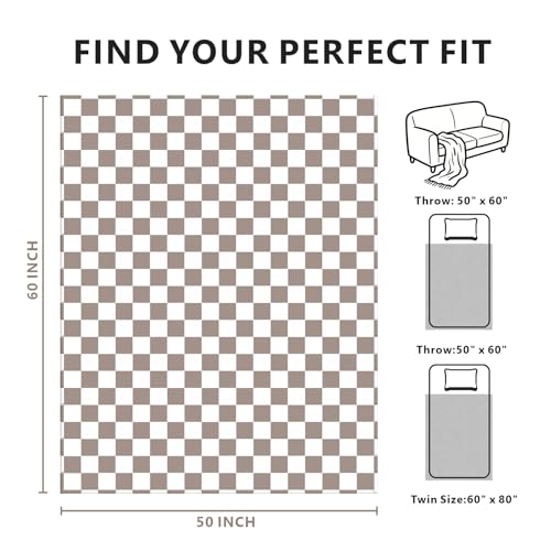Edenleaf Light Grey Checkered Blanket, Ultra Soft Fluffy Fleece - Checkered Grid Print Throws for Couch Sofa Bed, Cozy Luxury Throw Blanket for All Seasons, 50x60 Inch, Cashmere Smoke - color: 01 Cashmere Smoke, size: Throw-50"x60"