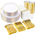 Supernal 350pcs White and Gold Plastic Plates,Gold Plastic Dinnerware for 50 Guests Include 100 White Disposable Plate, 150 Gold Silverware Set, 50 Disposable Cups, 50 Napkins - color: 350pcs White Plastic Plates with Gold Rim