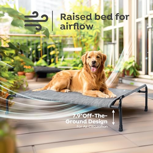 Veehoo Original Elevated Dog Bed - Outdoor Raised Cot for Large Dogs, One-Sided Raised Headboard Cooling Pet Bed, Sleeping Training Cot, Non-Slip & Breathable, XL, CWC2417A - color: Black Silver, size: 41"L x 27"W x 7.9"Th