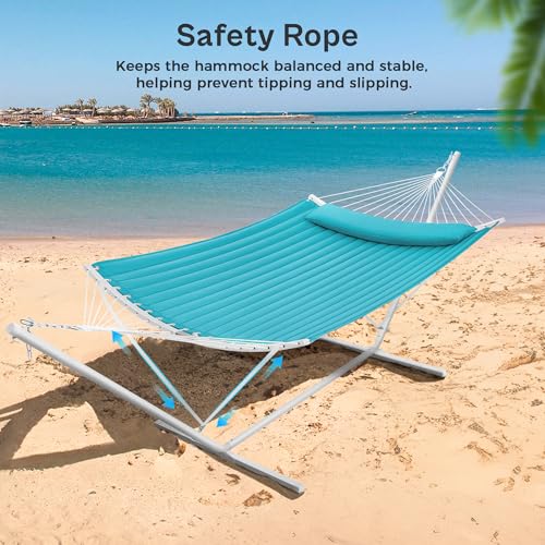 SUPERJARE Hammock with Stand, 2 Person Heavy Duty Hammock with Padded Cotton, Detachable Pillow & Strong Curved-Bar & Portable Carrying Bag, Perfect for Outdoor & Indoor, Sky Blue - color: Sky Blue