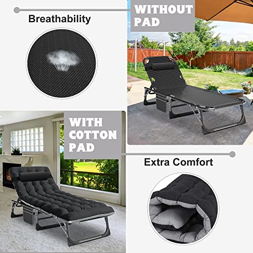 ABORON Heavy Duty Tanning Chair,Outdoor 5-Position Folding Chaise Lounge Chair with Pad,Portable Beach Lounge Chair for Outdoor Sunbathing Patio Pool Lawn Deck Poolside - color: Deep Black, style: Lounge Chair