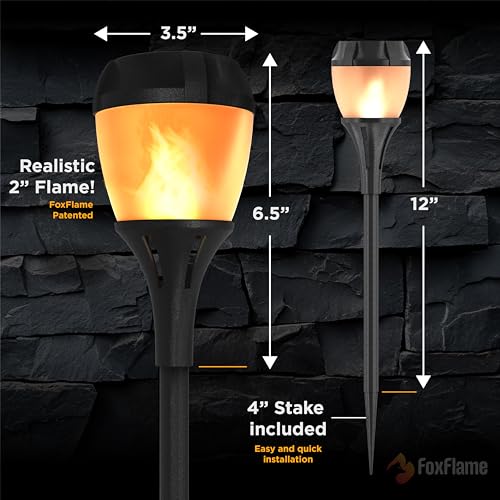 FoxFlame Solar Path Lights Outdoor Waterproof-Realistic Flickering LED Flame,IP65 Pathway Lights Solar Powered Warm Light for Garden and Walkways,Ground Stake Included for Easy Setup(2 Pack) - style: Elegant Path Torch