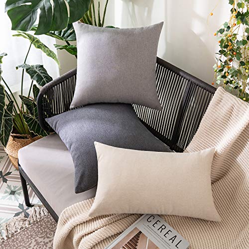 MIULEE Pack of 2 Decorative Outdoor Solid Waterproof Throw Pillow Covers Faux Linen Garden Farmhouse Cushion Cases for Patio Tent Balcony Couch Sofa 16x16 Inch Dark Grey - color: Dark Grey, size: 16" x 16" (Pack of 2)