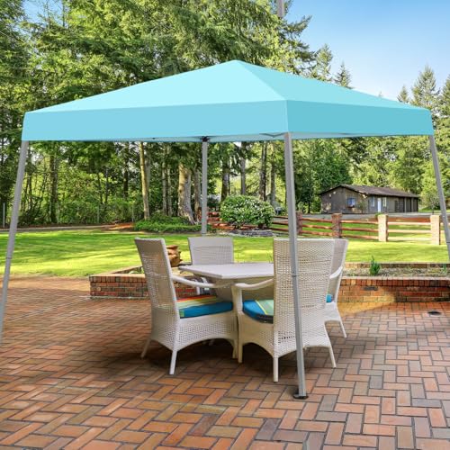 Canopy Tent, 10X10 FT Pop Up Canopy Outdoor Instant Tent Slant Legs with Carrying Bag, Portable Gazebo Shelter for Patio Deck Garden and Beach - 8X8 FT Canopy Cover (Cyan Blue) - color: Cyan Blue