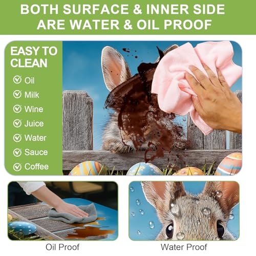 ANNA QUEEN Easter Outdoor Scene 6FT Picnic Table Cover with Bench Covers Set of 3 with Drawstring Bag, Bunny Fence Easter Eggs 72"x30" Waterproof Picnic Tablecloth & Bench Covers - color: #61