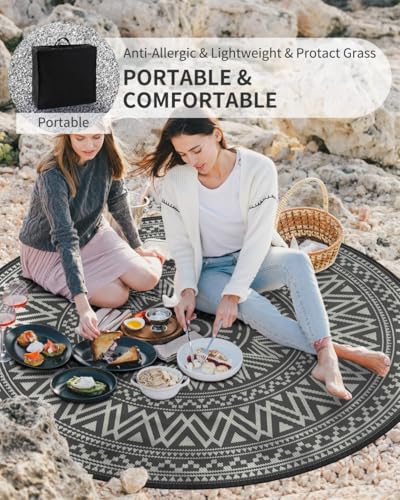 MontVoo Outdoor Rug Carpet Waterproof Round 10ft Outdoor Patio Rug Mat Reverisble Plastic Straw Outdoor Rug for RV Camping Picnic Beach Balcony Boho Grey - color: Grey, size: 10' (Round)