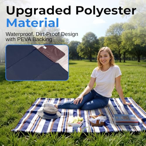 scuddles Extra Large Picnic Blanket – 60" x 80" Waterproof Outdoor Mat with Soft Dual-Layer Comfort, Foldable Travel Rug for Beach, Camping, Lawn, Parks & Family Picnics - color: Brown