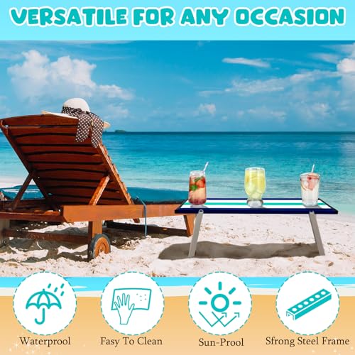 CroBlissful Beach Table Folding Camping Portable Table Striped White Aluminum Side with Carry Bag for Camping Picnics and Outdoor Activities(16x11x5 in,Cyan Green) - color: Cyan Green, size: 16x11x5 in