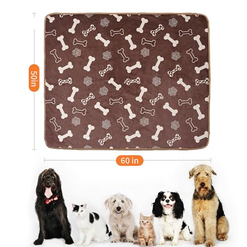 Waterproof Dog Blankets Pet Blanket 50"x60", Soft Fluffy Sofa Car Bed Protector, Reversible Sherpa Fleece Dog Blanket for Large Dogs (Chocolate Brown-Bones) - color: Chocolate Brown-bones, size: 50"x60"