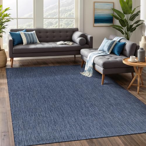 Beverly Rug Indoor Outdoor Rug 8x10, Washable Outside Carpet for Patio, Deck, Porch, Solid Modern Area Rug, Water Resistant, Azure Blue - color: Solid - Azure Blue, size: 8' x 10' (Rectangular)