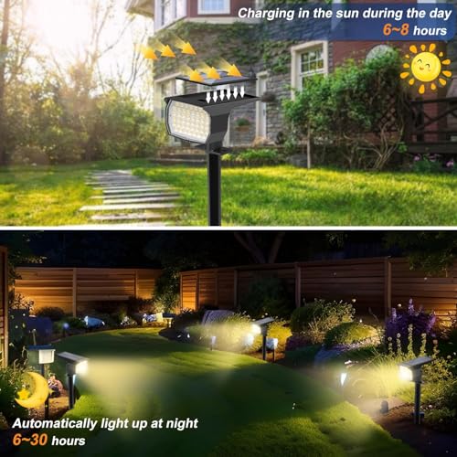 WENATY Solar Spot Lights Outdoor Waterproof IP65, 2 Pack Landscape Spotlights with 46 LEDs, 3 Modes Auto On/Off Solar Powered Flood Lights for Outside Pathway, Yard, Garden, Walkway (Warm White) - color: Warm White, size: 2 Pack