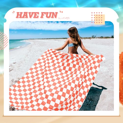 Peryiter Checkered Giant Beach Blanket 71 x 71 Inch Oversized Sandproof Towel Stripe Microfiber Quick Dry Lightweight Huge Blanket for Summer Hawaii Beach Travel Essentials Accessories(Coral Red) - color: Coral Red