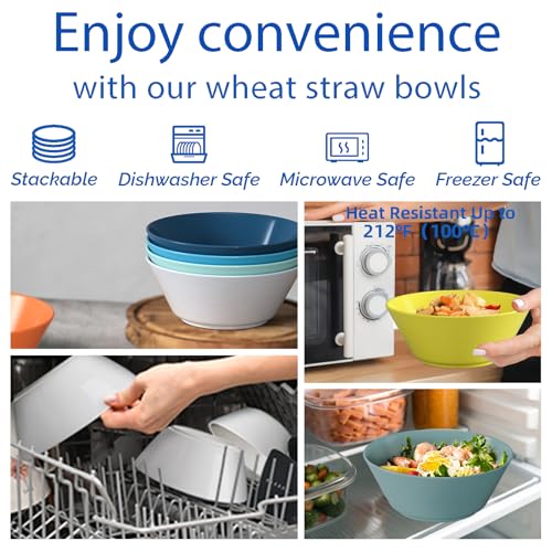 Homestockplus 50 Oz Wheat Straw Bowls Set of 6 - Unbreakable, Stackable & Microwave Safe, Multicolor Large Cereal Bowls for Oatmeal, Soup, Ramen, Salad, Popcorn, etc. Safe for Kids & Family - color: Multicolor, size: 50 oz