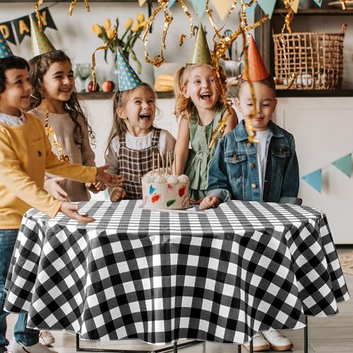 Nasitos 2 Pack Checkered Round Tablecloth 60 Inch-Waterproof Oil & Spill Proof Washable Wipeable Table Cloth, Black and White Plastic Table Cover Flannel Backed for Dining, Party, Outdoor, Picnic - color: Black and White, size: 60 Inch (Round)