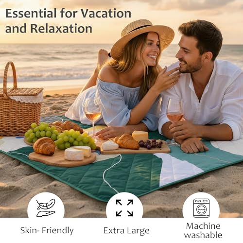 Exclusivo Mezcla Extra Large Waterproof Picnic Blankets 3 Layer, Sandproof and Foldable Outdoor Blanket for Beach Camping, Park and Travel - color: Abstract Green