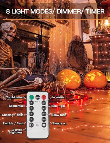 suddus Halloween Lights Battery Operated, 33ft 100 LED Orange String Lights for Outside Decorations Waterproof, Fairy Lights with Timer and Remote for Party, Yard, Outdoor, Tree, Wedding, Rroom Decor - color: Orange, size: 100LED