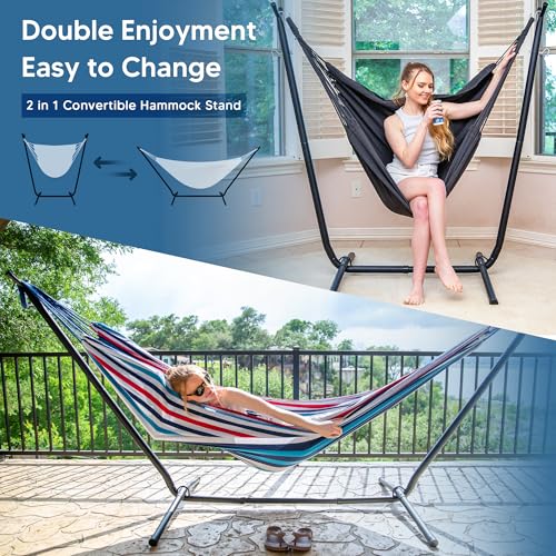 SUNCREAT 2-in-1 Convertible Portable Double Hammock with Stand Included, Outdoor Hammock and Stand, Patented, Sea Blue - color: A-sea Blue