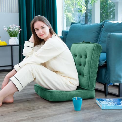 1 MIDDLE ONE Floor Pillow Set of 2, Memory Foam Meditation Cushion, Floor Cushions for Adults Sitting, Large Square Seat Cushions for Yoga, Living Room, 22x22 Inch (Green) - color: Green, size: 22x22 Inch(Pack of 2)