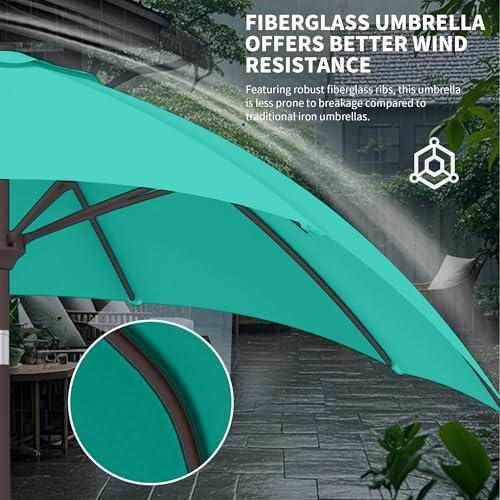 Kingdura 9FT Outdoor Patio Umbrella, Market Table Umbrella with Push Button Tilt and Crank, 8 Sturdy Fiberglass Ribs, UV Protection for Pool, Lawn, Deck, Backyard, Garden (Tiffany blue) - color: Tiffany blue, size: 9 Ft