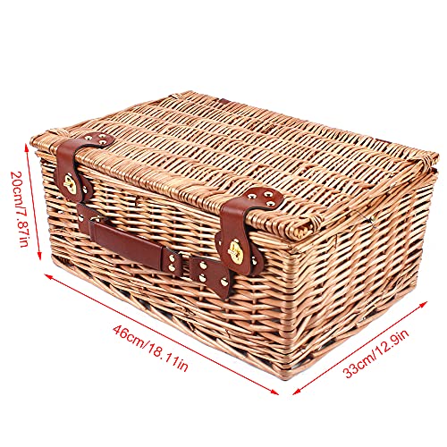 4 Person Picnic Basket, 19 Set Vintage Wicker Basket Picnic Ware Set for 4 Willow Hamper Ware Set